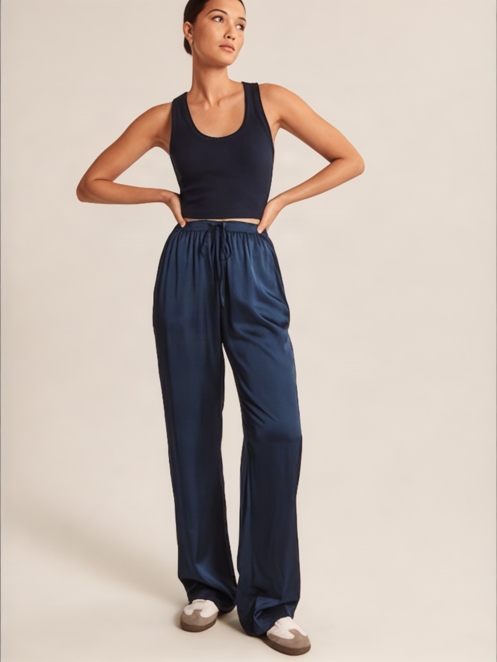 Abercrombie & Fitch Satin Pull-On Wide Leg Pants Navy Blue Size S